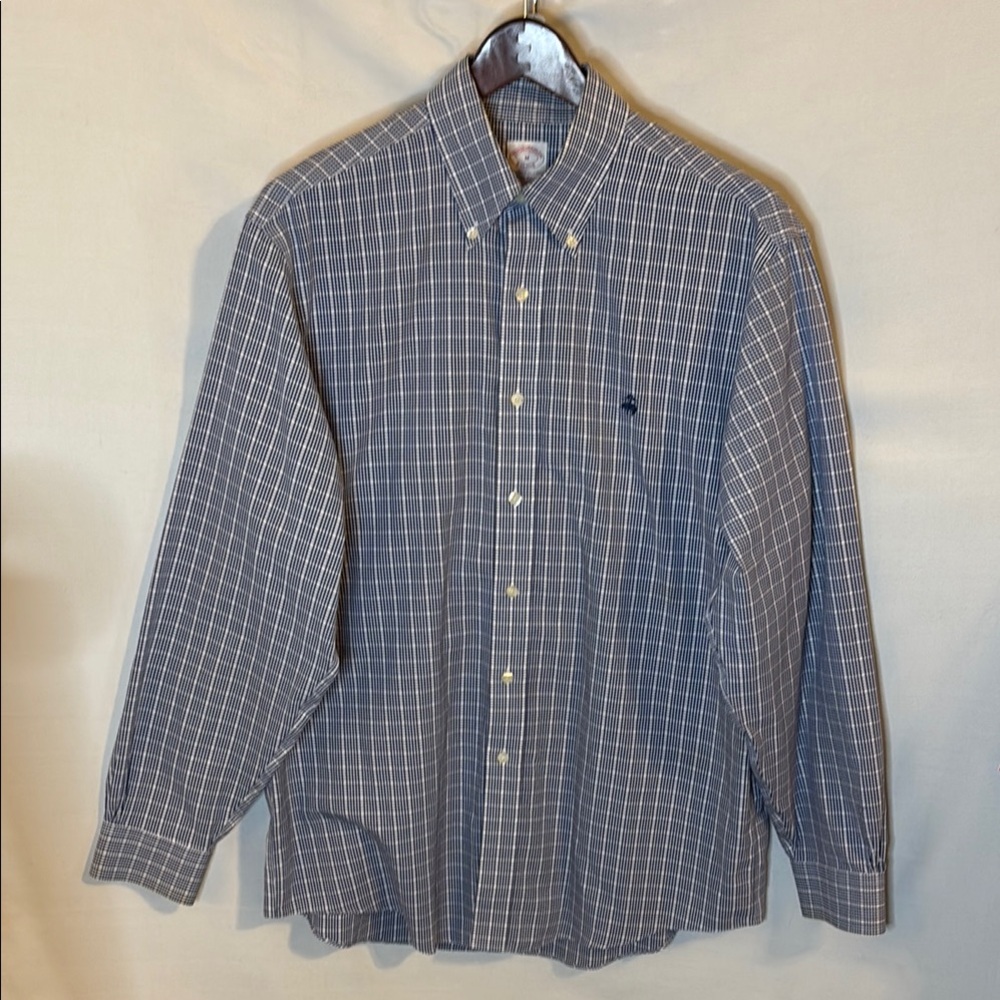 Brooks Brothers Blue Check Plaid Button Down Shirt Medium